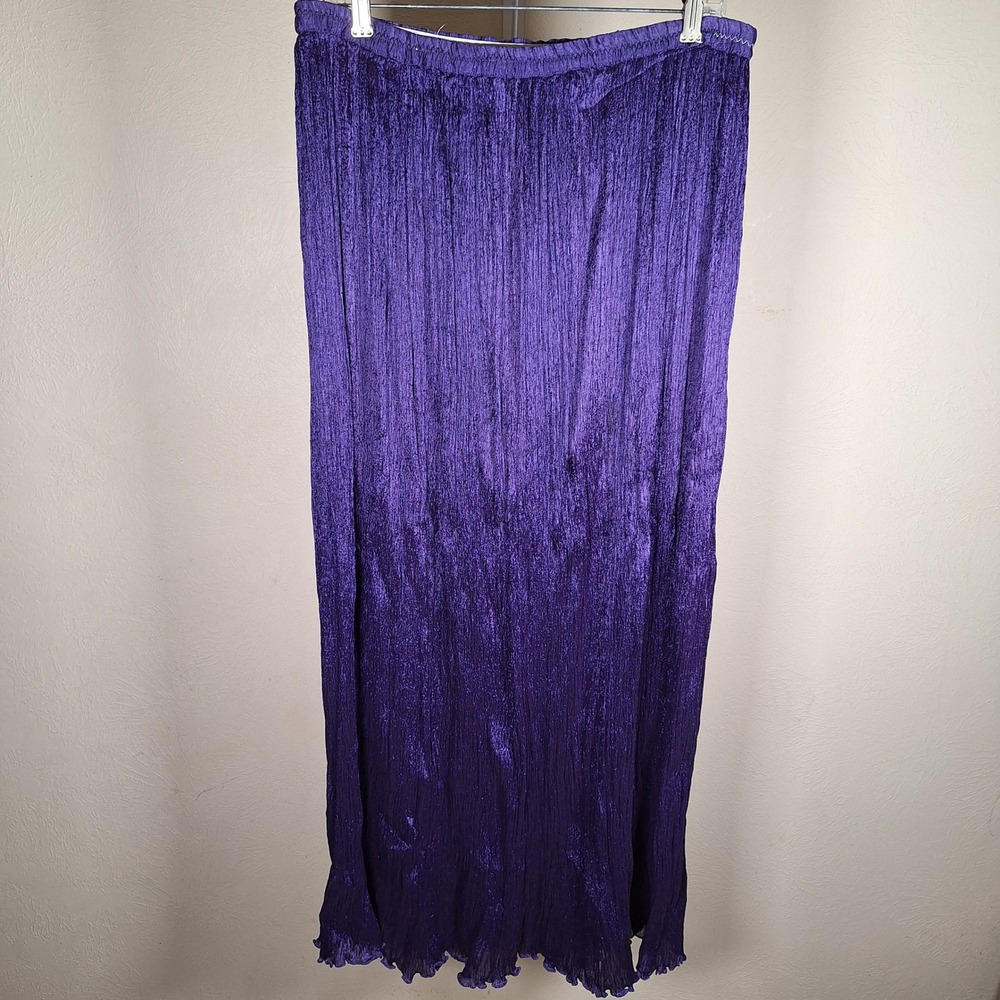 Linsiano Vtg Liquid Metallic Purple Crinkle Slinky Maxi Skirt Formal Evening 80s
